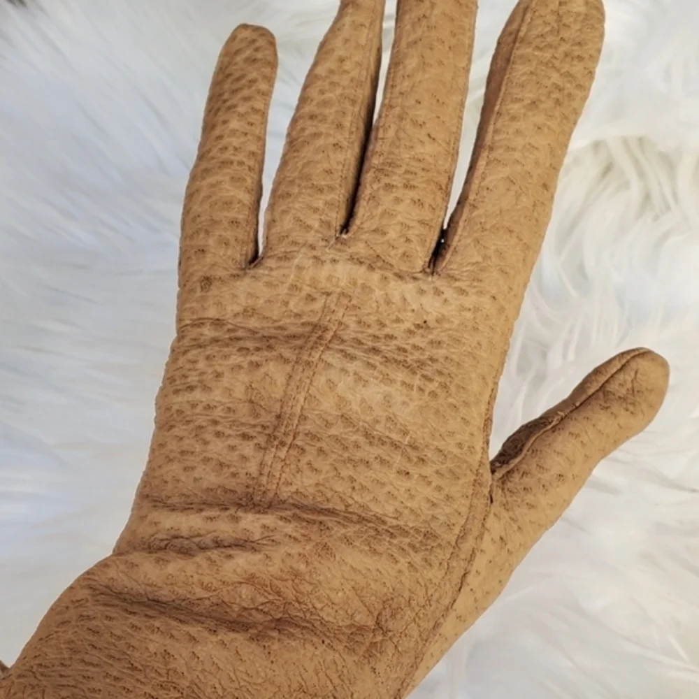 Vintage‎ Textured Leather Neutral Gloves 7